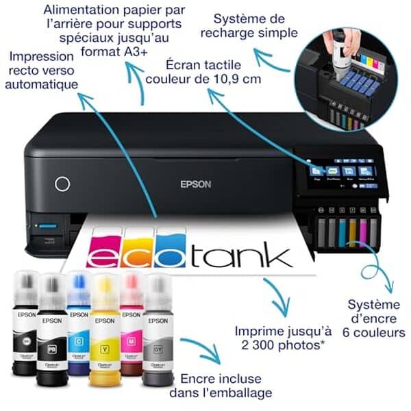 Découvrez notre test complet de l'imprimante photo A3+ EcoTank ET-8550 Wi-Fi : performances, qualité d'impression et fonctionnalités pour les photographes professionnels.