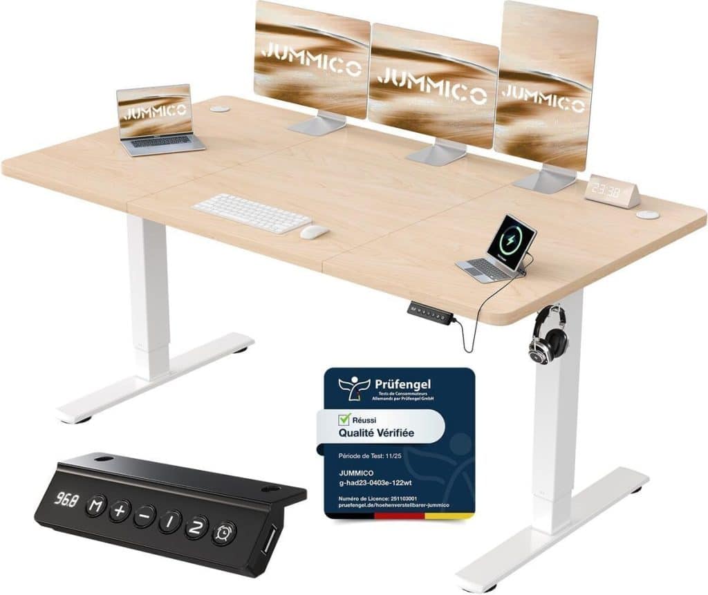 Test du bureau assis debout JUMMICO 160×70 cm : confort et mémoire