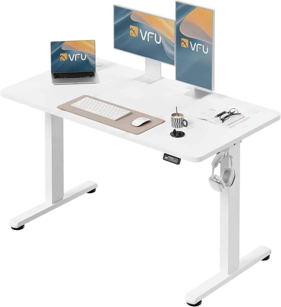 Test du bureau VFU assis-debout électrique 140x60 cm blanc