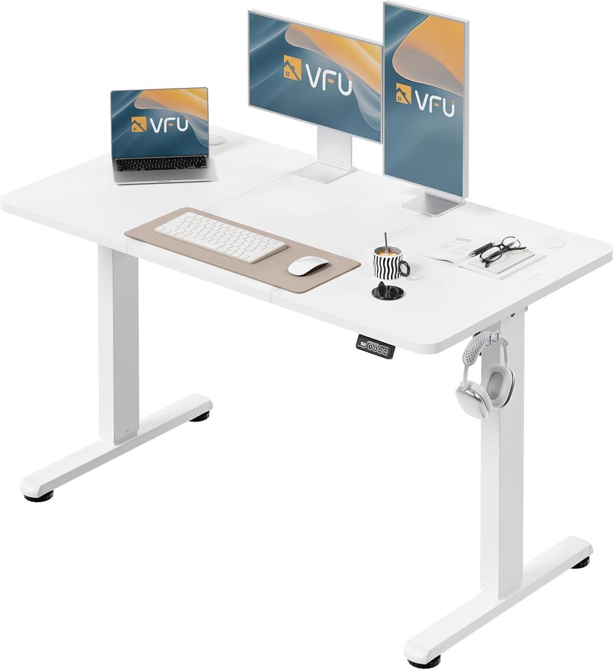 Test du bureau VFU assis-debout électrique 140x60 cm blanc