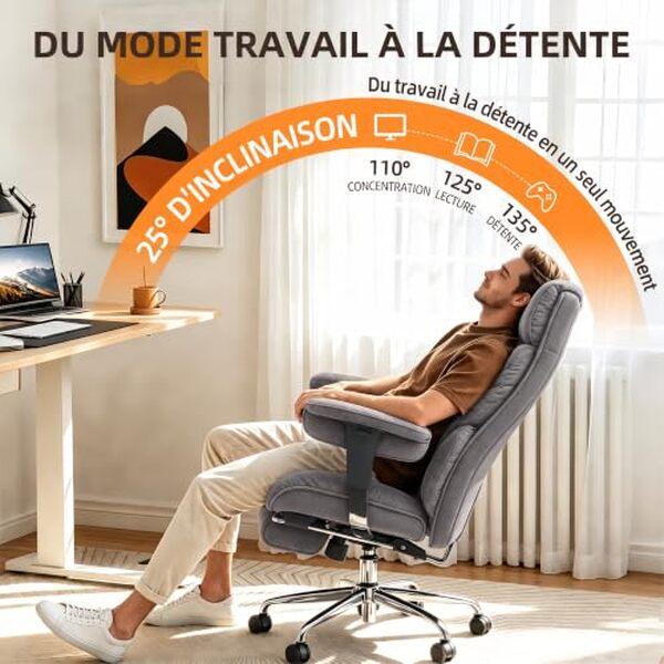 Découvrez notre test complet de la chaise de bureau efomao grande taille : confort, stabilité et qualité pour utilisateurs jusqu'à 200 kg.